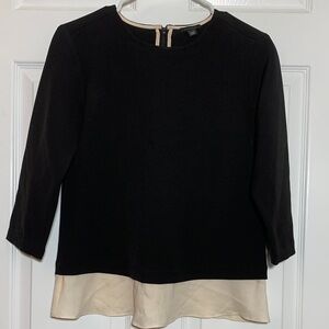 Ann Taylor Black Blouse with Cream Hem